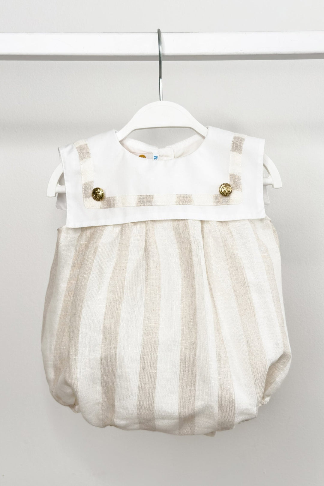 M&amp;J x Puro Mimo "Theodore" Beige Stripe Sailor Romper - Millie and John