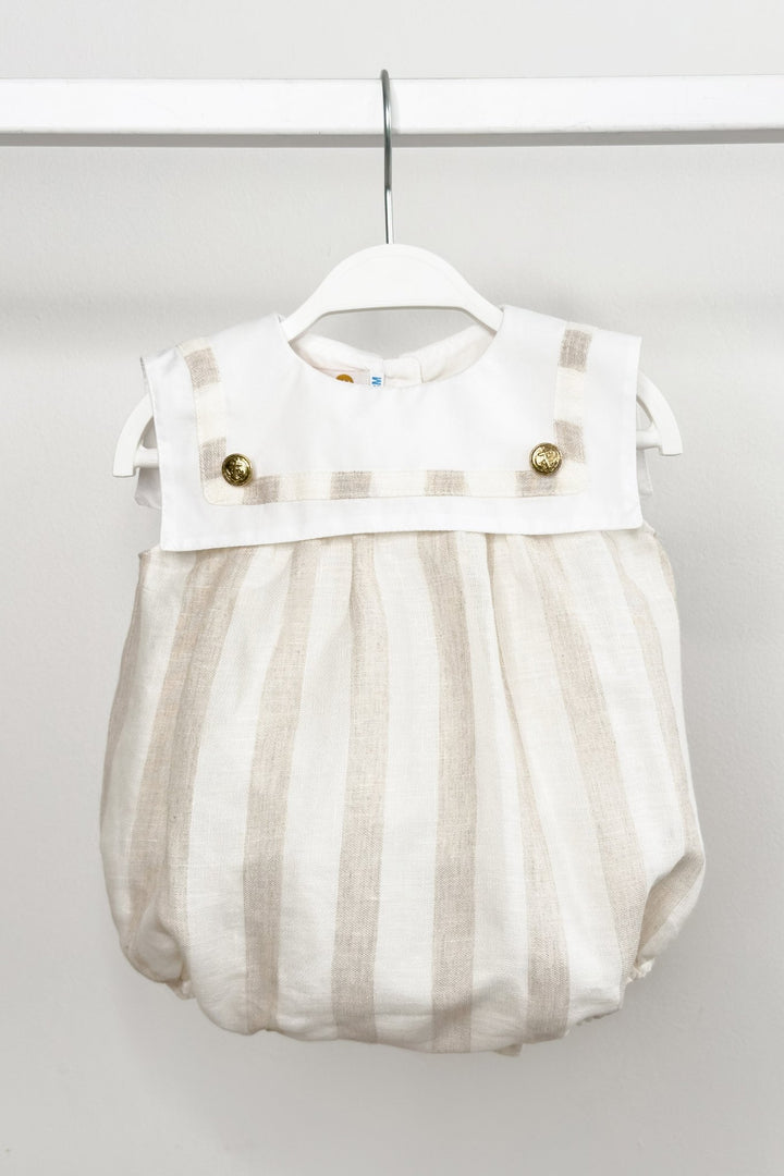 M&amp;J x Puro Mimo "Theodore" Beige Stripe Sailor Romper - Millie and John