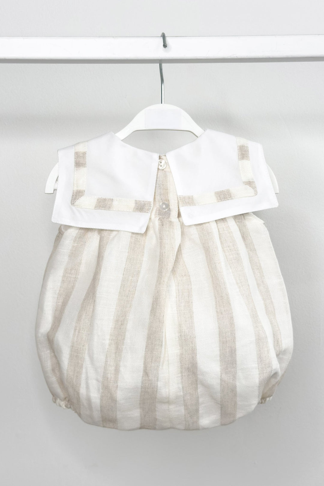 M&amp;J x Puro Mimo "Theodore" Beige Stripe Sailor Romper - Millie and John