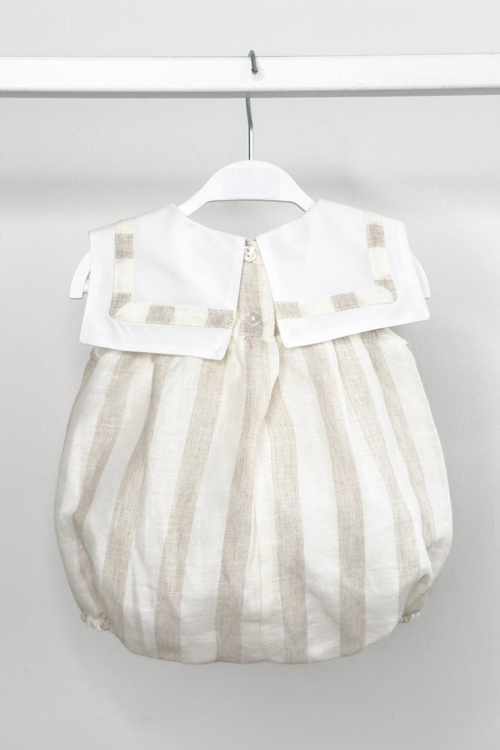 M&amp;J x Puro Mimo "Theodore" Beige Stripe Sailor Romper - Millie and John