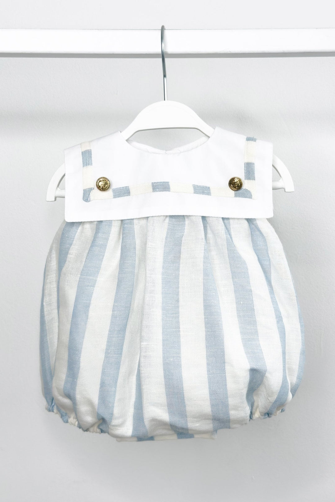 M&amp;J x Puro Mimo "Theodore" Blue Stripe Sailor Romper - Millie and John