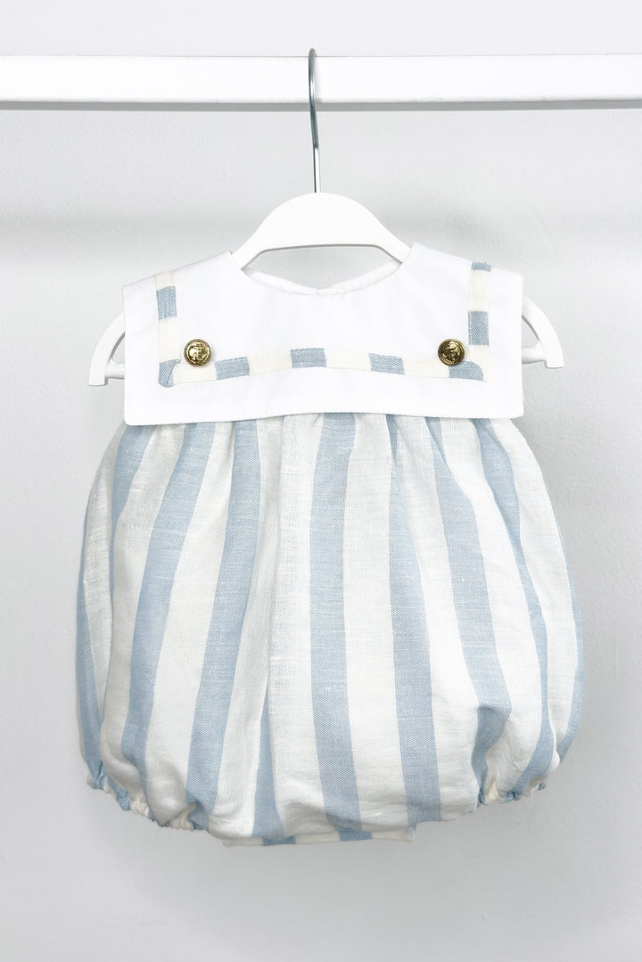 M&amp;J x Puro Mimo "Theodore" Blue Stripe Sailor Romper - Millie and John
