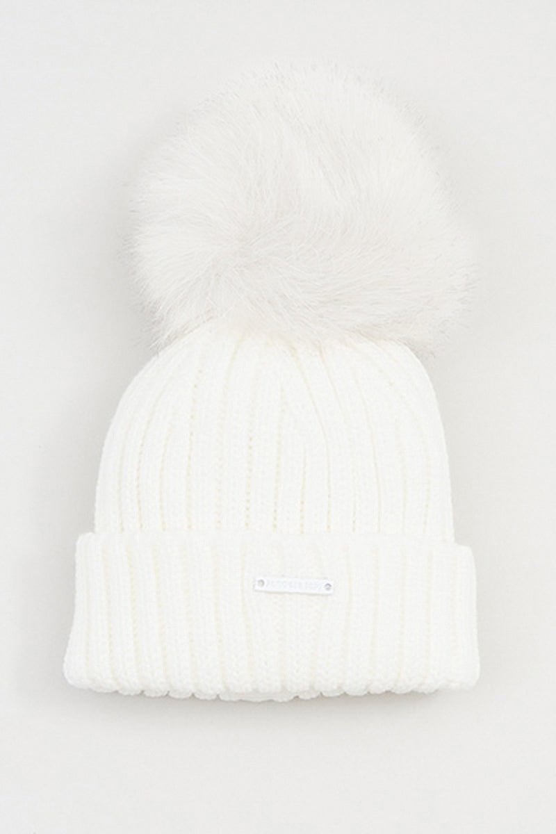 Pangasa Ivory Faux Fur Ribbed Hat - Millie and John