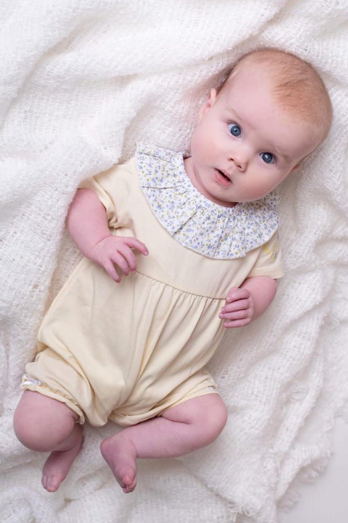 Pastels & Co "Bunny" Lemon & Blue Floral Romper - Millie and John