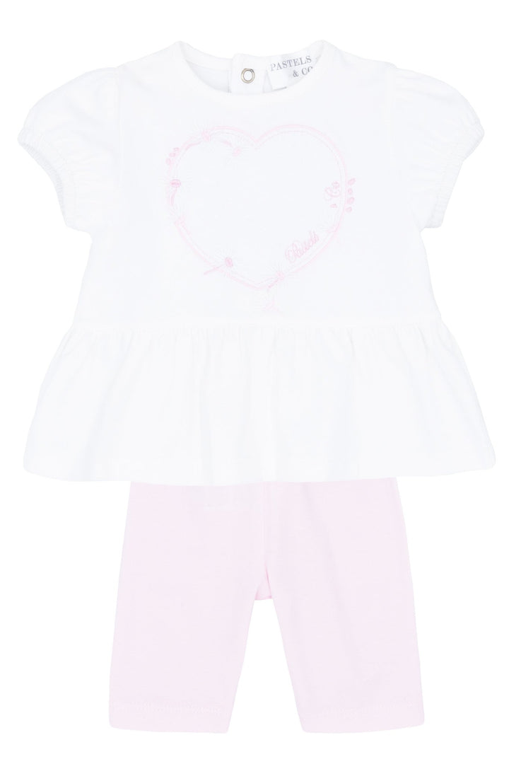 Pastels & Co "Colette" White & Pink Blouse & Leggings - Millie and John