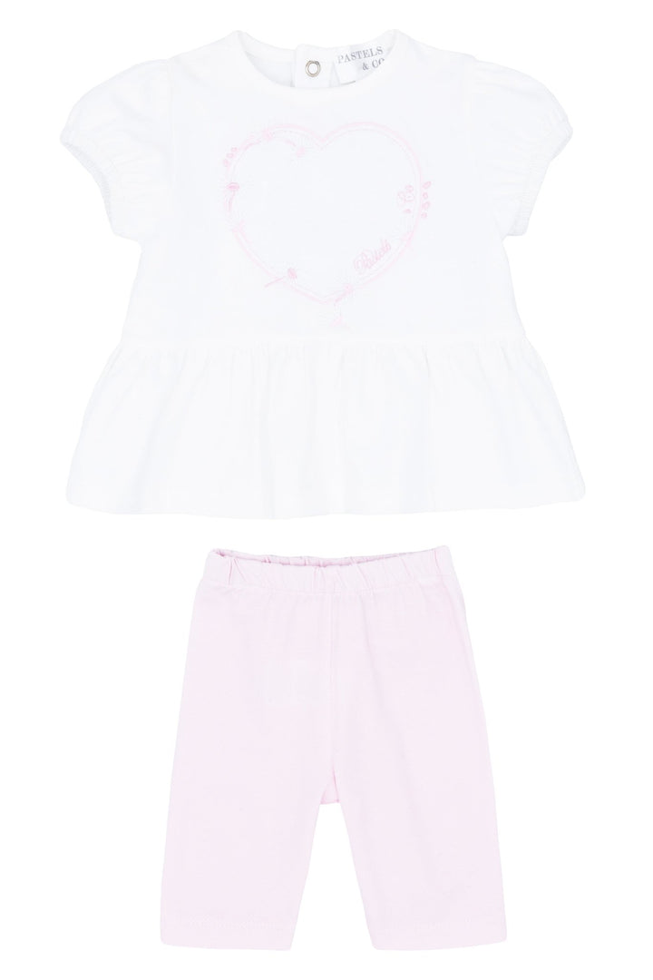 Pastels & Co "Colette" White & Pink Blouse & Leggings - Millie and John