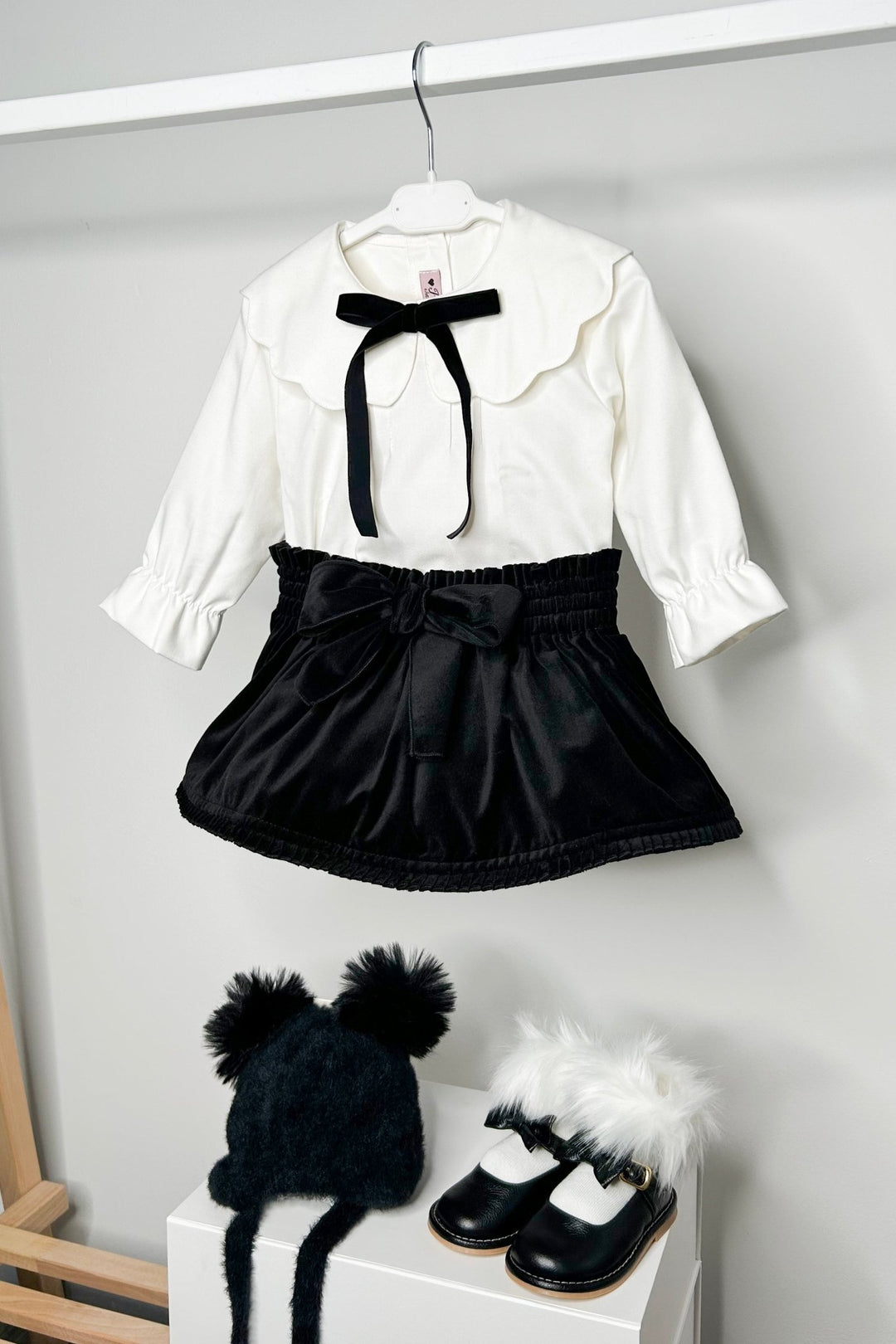 Phi "Adelaide" Blouse & Black Velvet Skirt - Millie and John