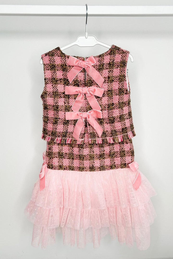 Phi "Allegra" Pink & Beige Tweed Blouse & Tulle Skirt - Millie and John