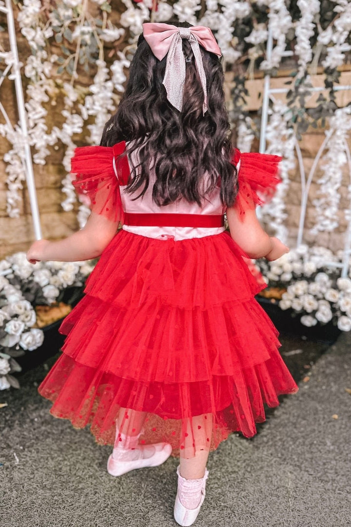 Phi "Amora" Pink & Red Velvet Tulle Dress - Millie and John