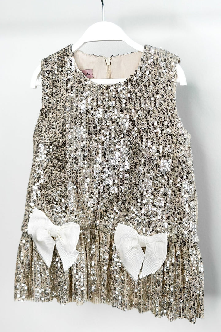 Phi "Ariella" Champagne Sequin Drop Waist Dress - Millie and John