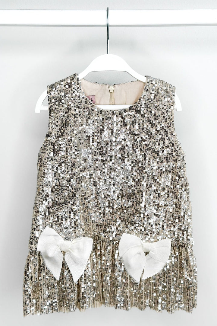 Phi "Ariella" Champagne Sequin Drop Waist Dress - Millie and John