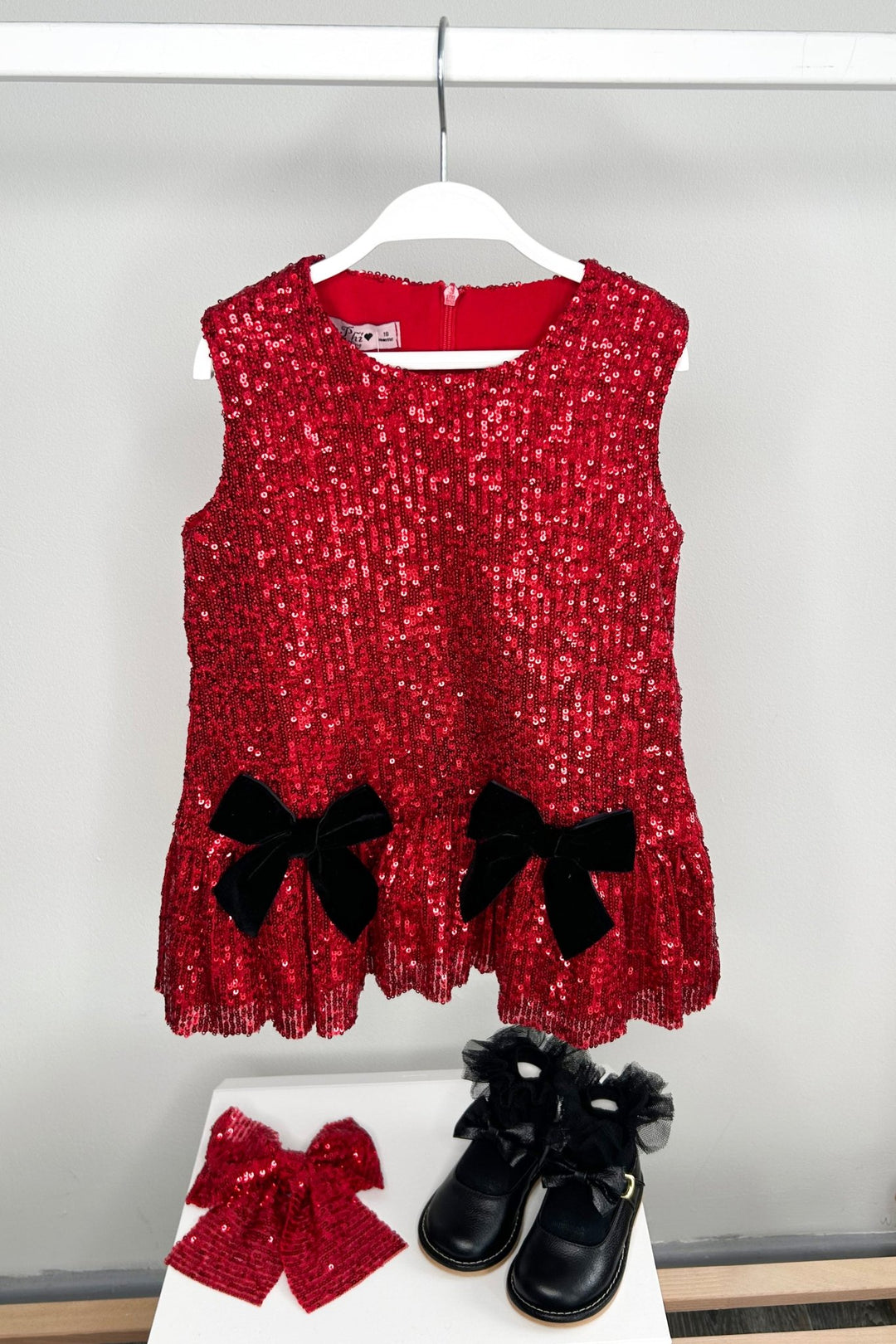 Phi "Ariella" Red Sequin Drop Waist Dress - Millie and John