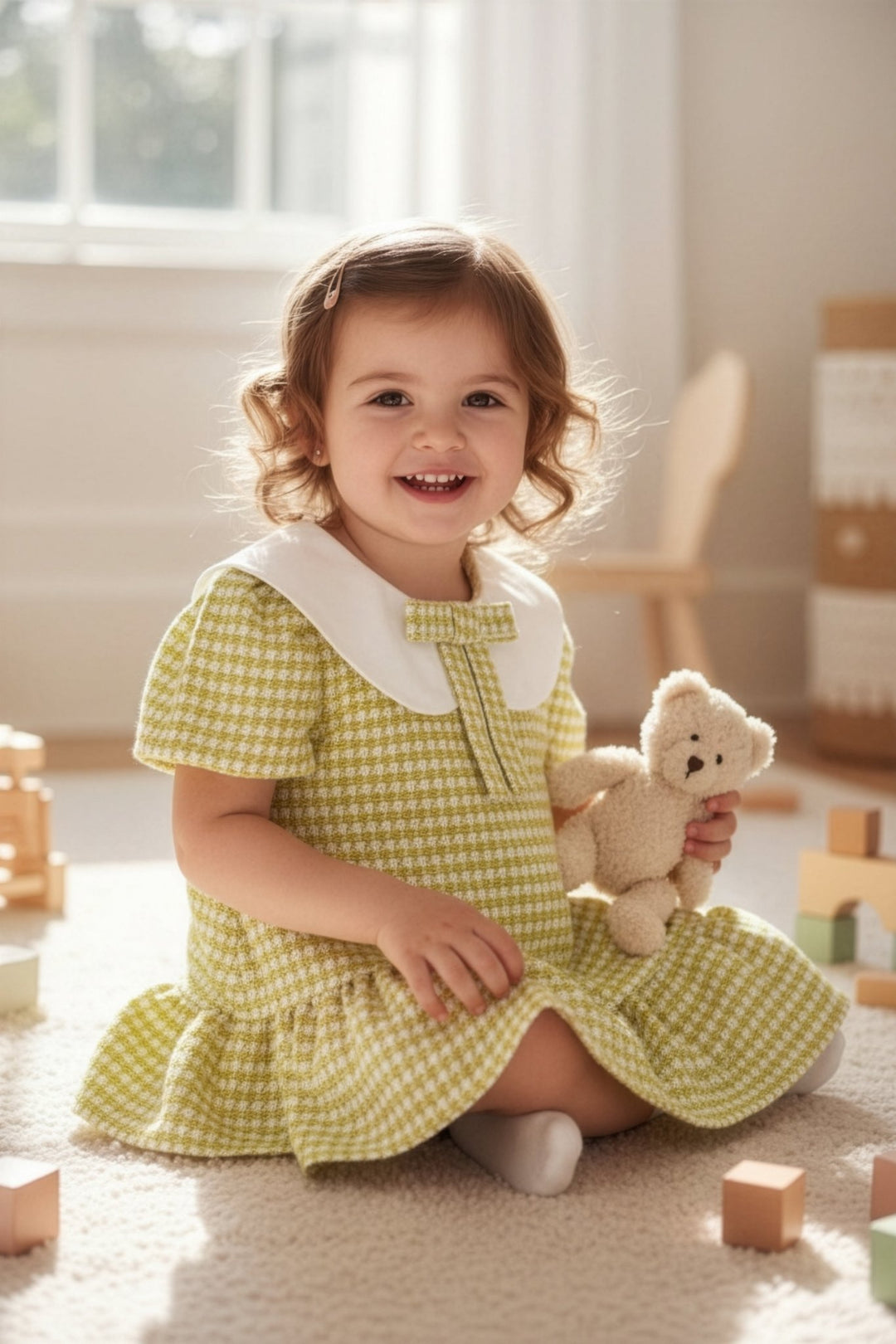 Phi "Blair" Green & Yellow Houndstooth Dress - Millie and John