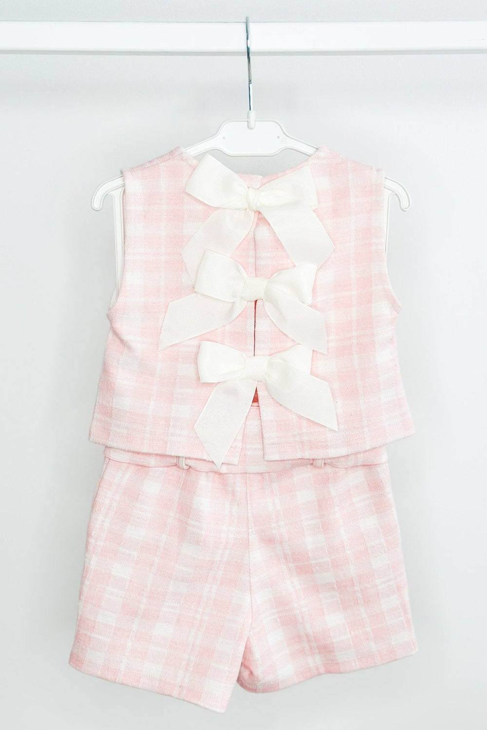 Phi "Blair" Pink Plaid Bow Blouse & Shorts - Millie and John