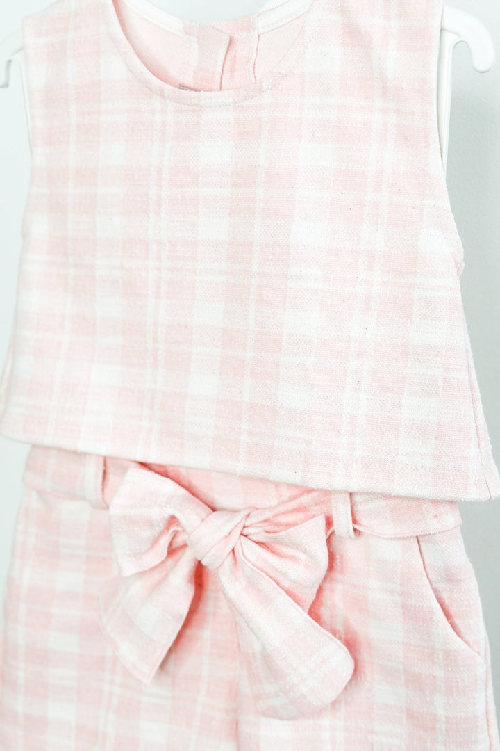 Phi "Blair" Pink Plaid Bow Blouse & Shorts - Millie and John