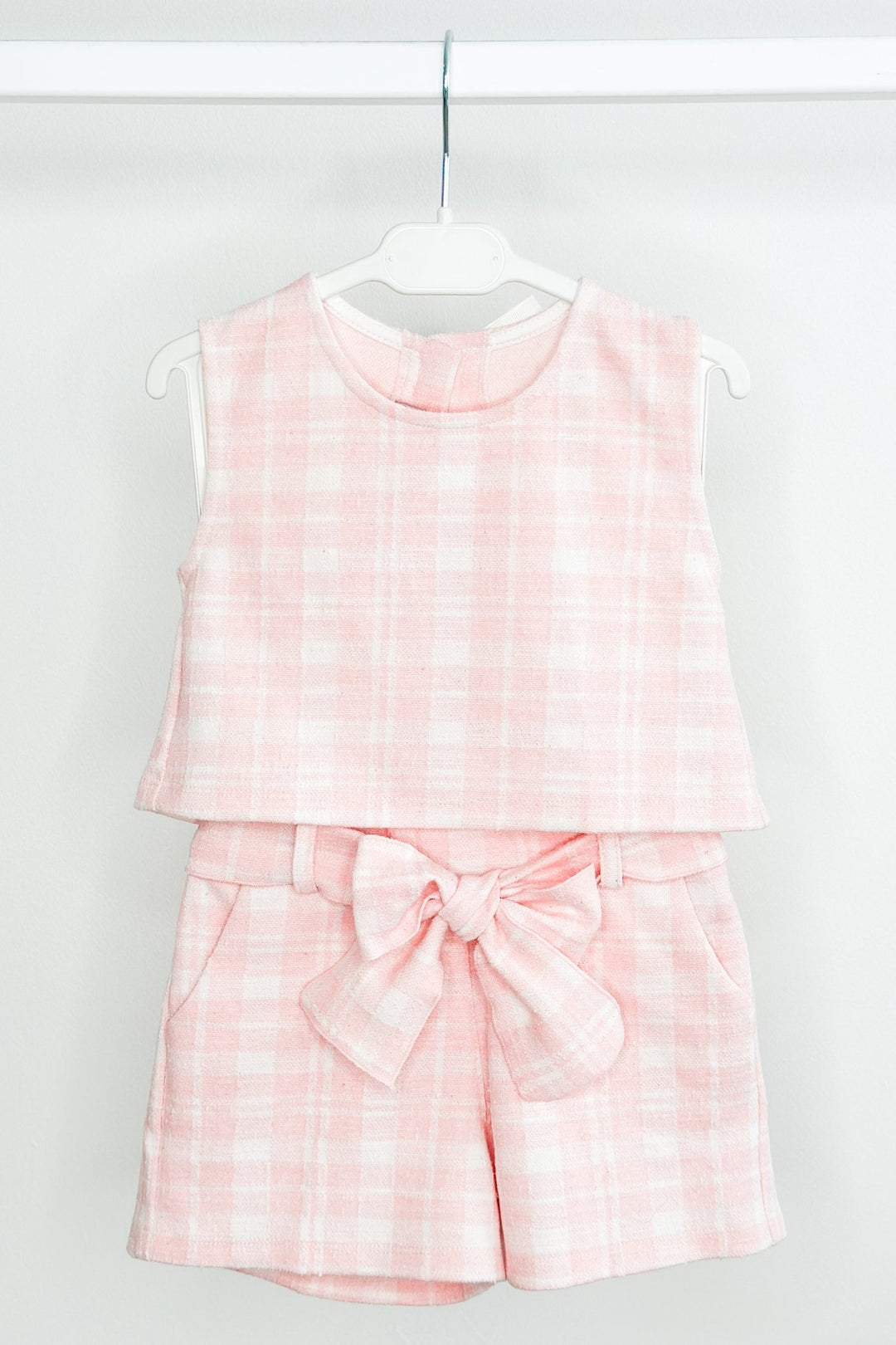 Phi "Blair" Pink Plaid Bow Blouse & Shorts - Millie and John
