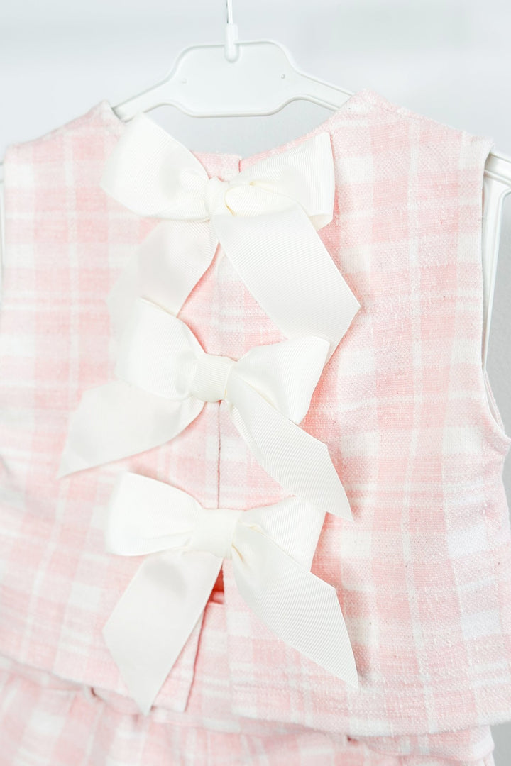 Phi "Blair" Pink Plaid Bow Blouse & Shorts - Millie and John