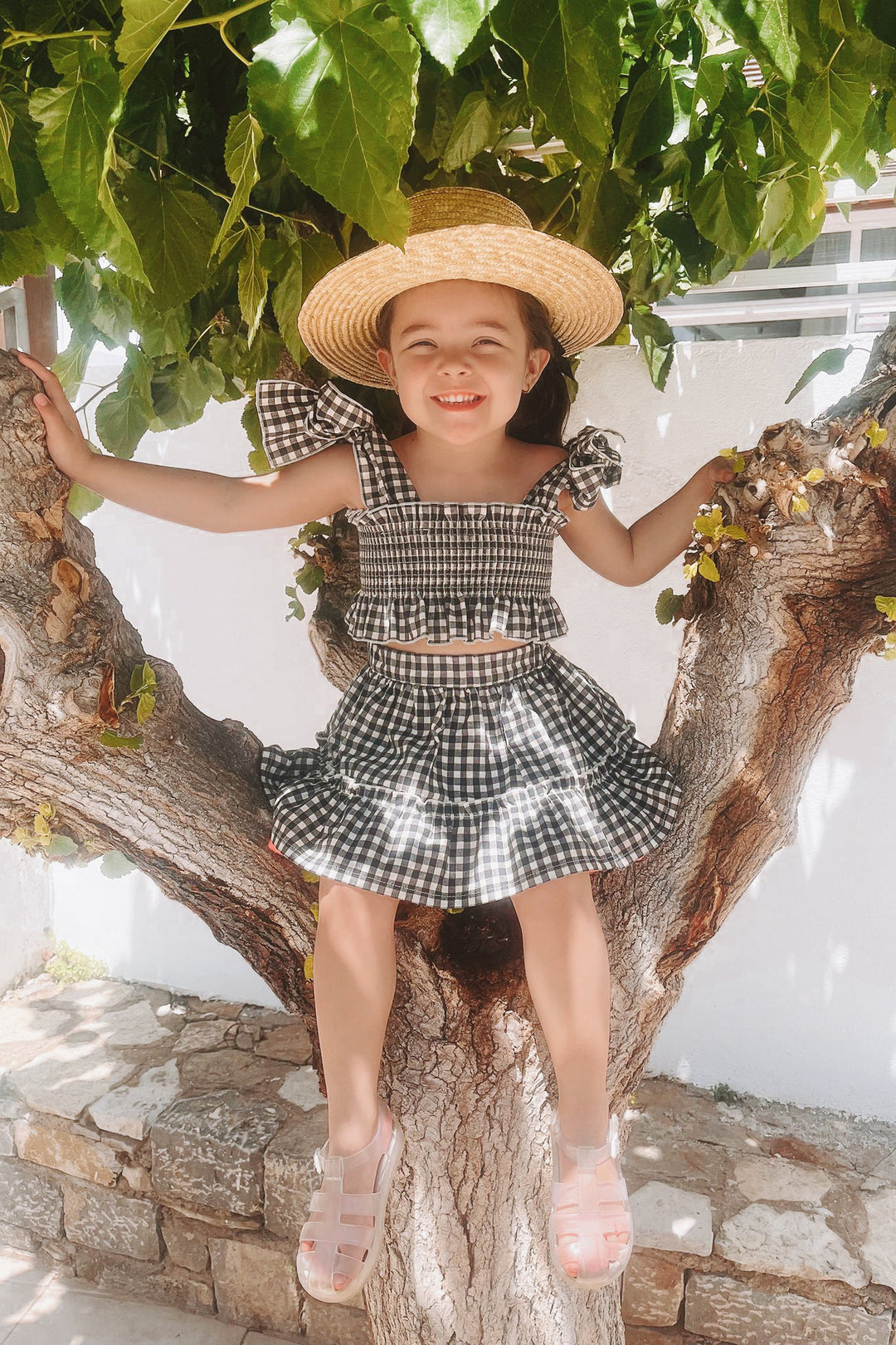 Phi "Callie" Black Gingham Dot Crop Top & Skirt - Millie and John