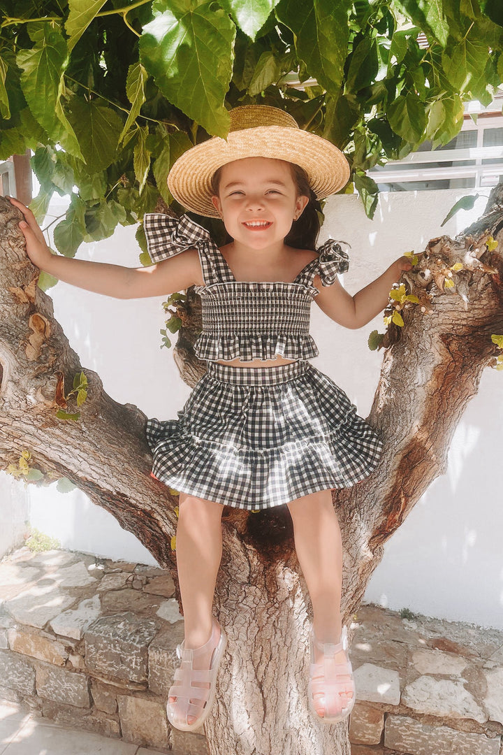 Phi "Callie" Black Gingham Dot Crop Top & Skirt - Millie and John