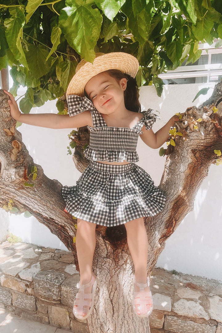 Phi "Callie" Black Gingham Dot Crop Top & Skirt - Millie and John