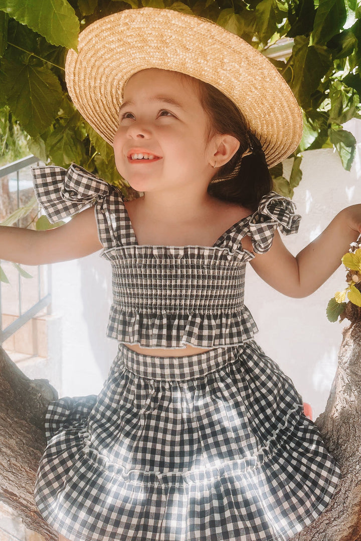 Phi "Callie" Black Gingham Dot Crop Top & Skirt - Millie and John