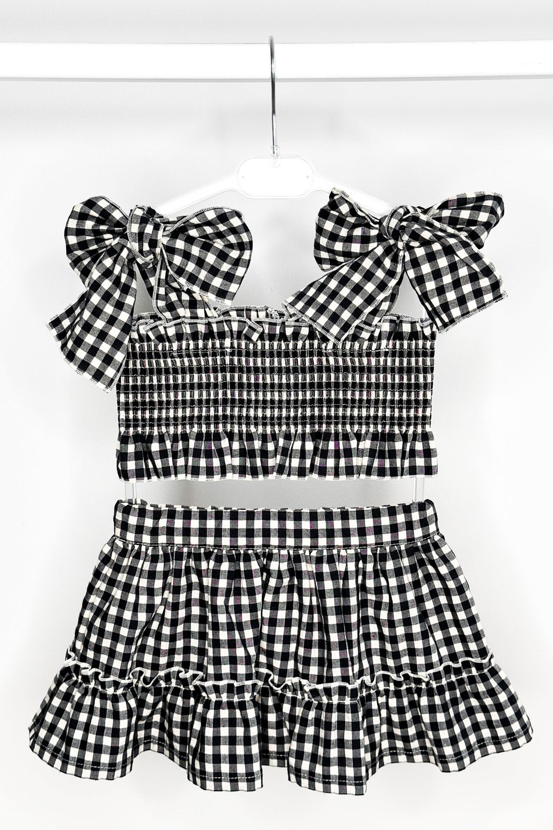 Phi "Callie" Black Gingham Dot Crop Top & Skirt - Millie and John