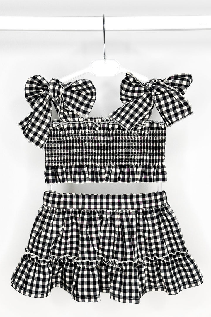 Phi "Callie" Black Gingham Dot Crop Top & Skirt - Millie and John