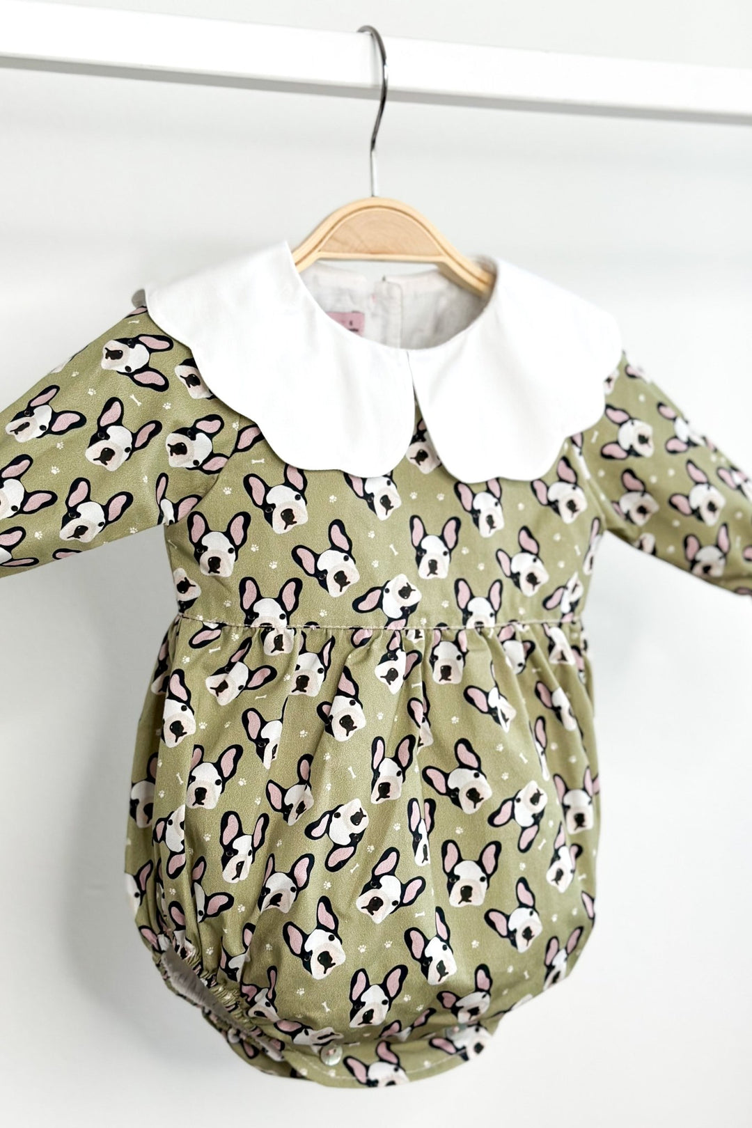 Phi "Celia" Sage Green French Bulldog Romper - Millie and John