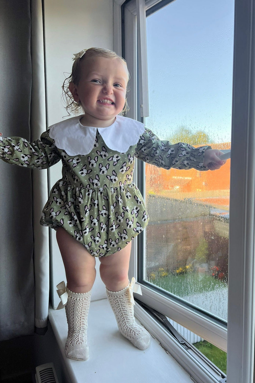 Phi "Celia" Sage Green French Bulldog Romper - Millie and John