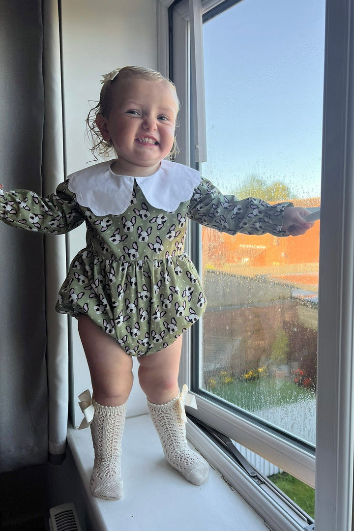 Phi "Celia" Sage Green French Bulldog Romper - Millie and John