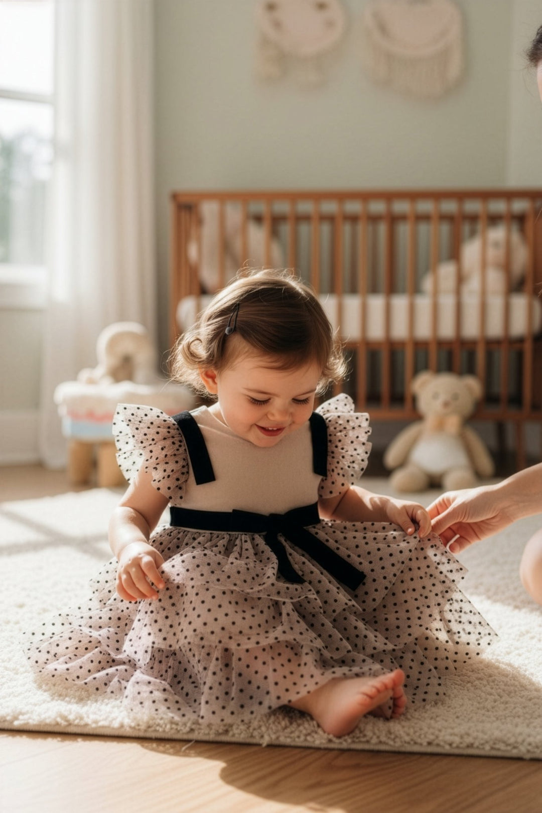 Phi "Celine" Stone Velvet Polka Dot Tulle Dress - Millie and John