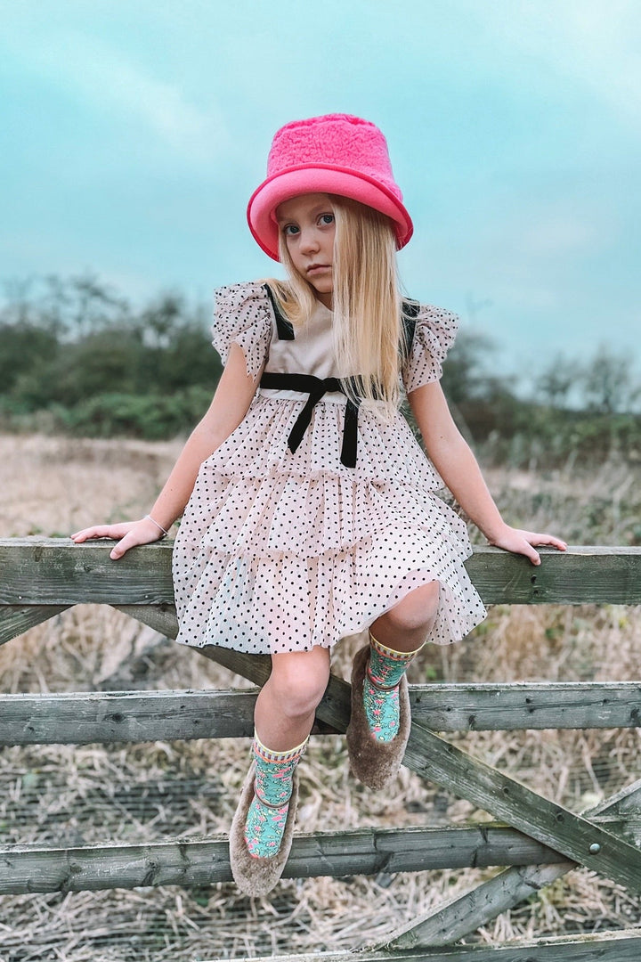 Phi "Celine" Stone Velvet Polka Dot Tulle Dress - Millie and John