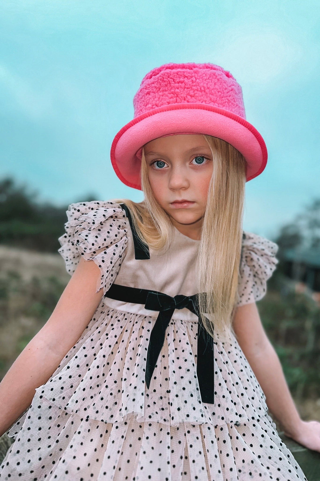 Phi "Celine" Stone Velvet Polka Dot Tulle Dress - Millie and John