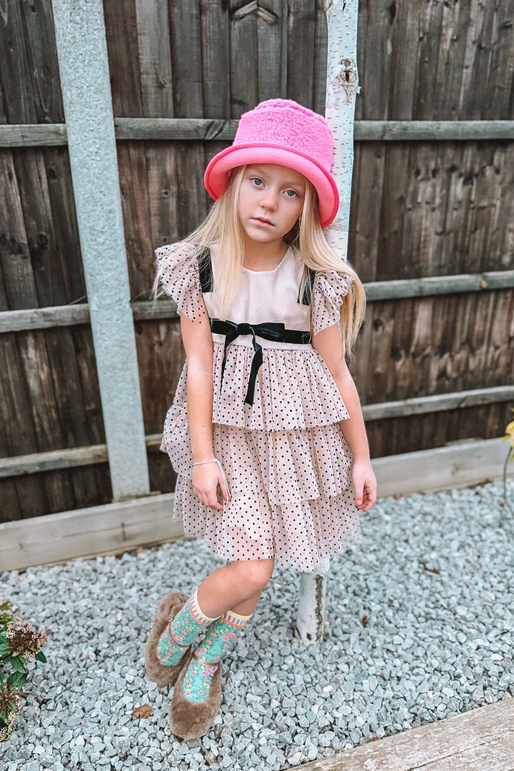 Phi "Celine" Stone Velvet Polka Dot Tulle Dress - Millie and John