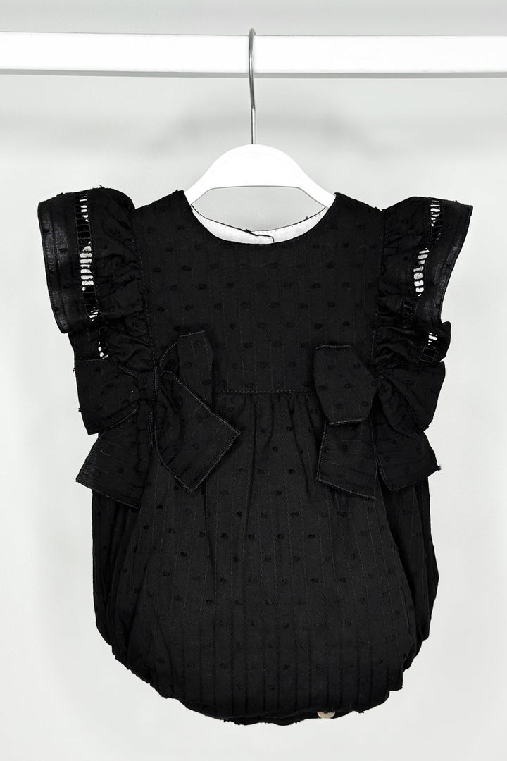 Phi "Evalina" Black Plumeti Dot Romper - Millie and John