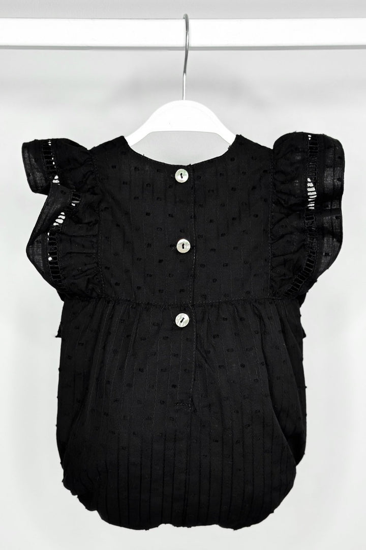 Phi "Evalina" Black Plumeti Dot Romper - Millie and John
