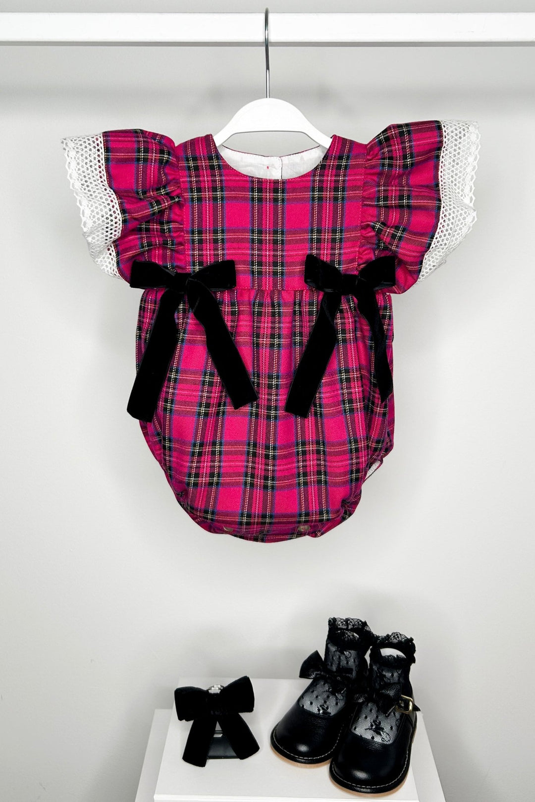 Phi "Fleur" Hot Pink Tartan Romper - Millie and John