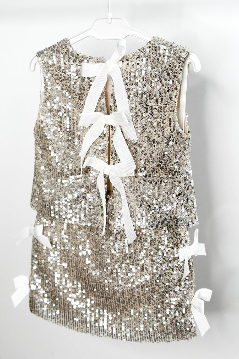 Phi "Hannah" Champagne Sequin Bow Blouse & Skirt - Millie and John