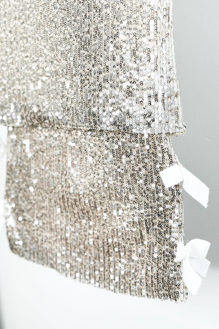 Phi "Hannah" Champagne Sequin Bow Blouse & Skirt - Millie and John