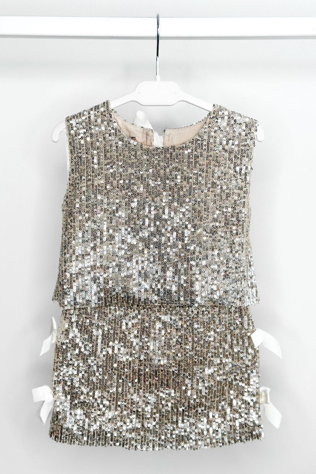 Phi "Hannah" Champagne Sequin Bow Blouse & Skirt - Millie and John