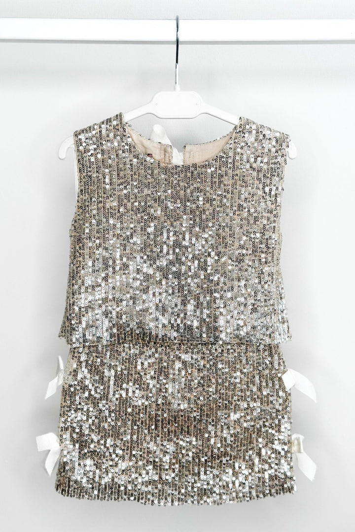 Phi "Hannah" Champagne Sequin Bow Blouse & Skirt - Millie and John