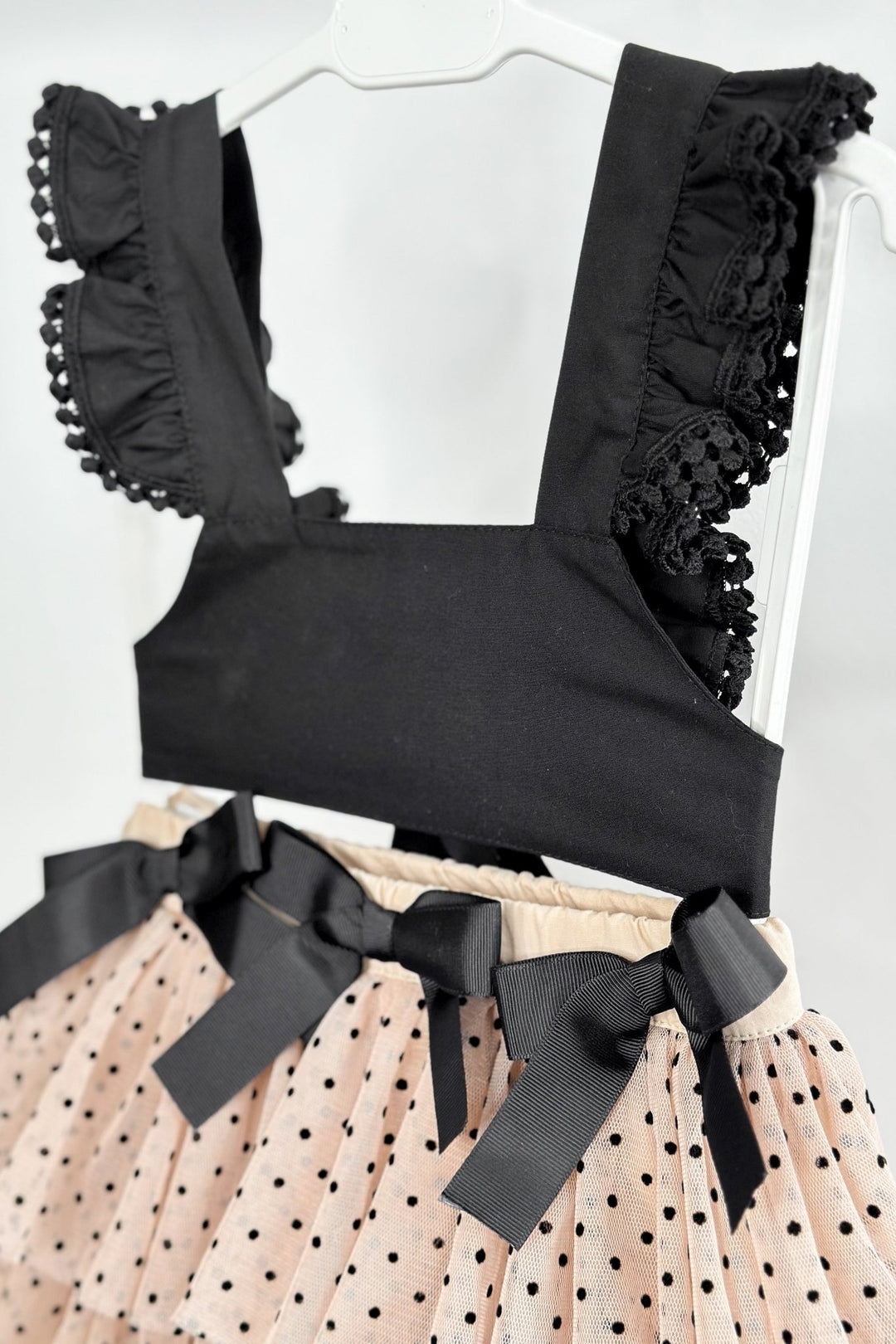 Phi "Nuriyah" Black Crop Top & Beige Tulle Skirt - Millie and John