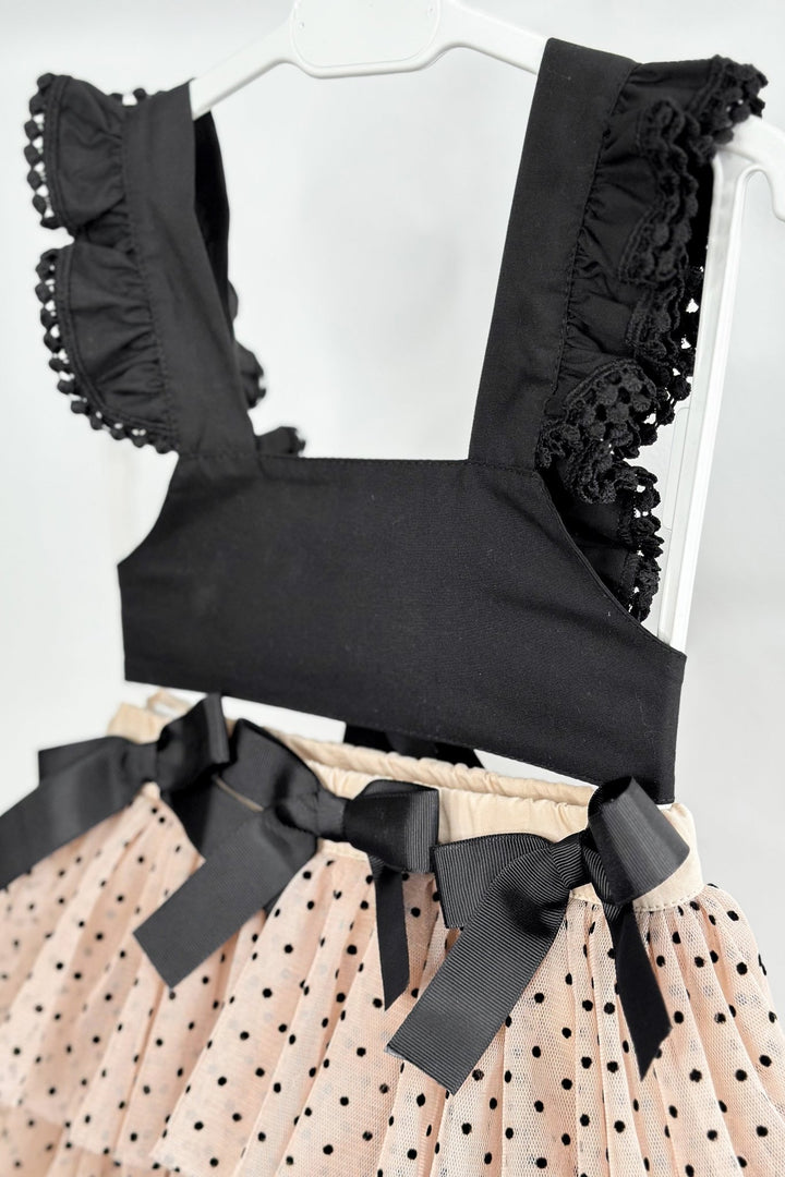 Phi "Nuriyah" Black Crop Top & Beige Tulle Skirt - Millie and John