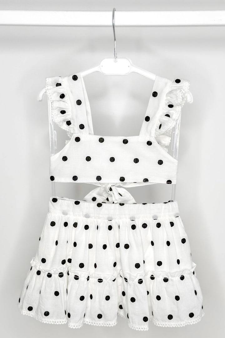 Phi "Porter" White & Black Polka Dot Crop Top & Skirt - Millie and John