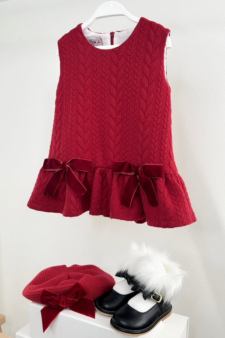 Phi "Priscilla" Red Cable Knit Drop Waist Dress - Millie and John