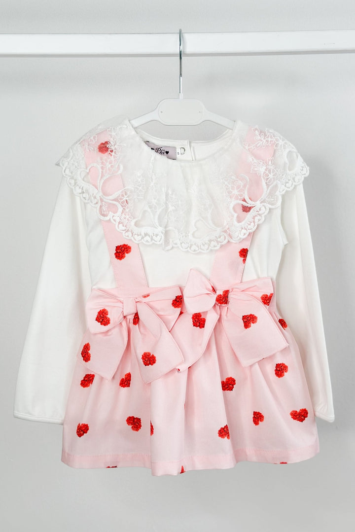Phi "Roxy" Pink Floral Heart Pinafore Skirt - Millie and John