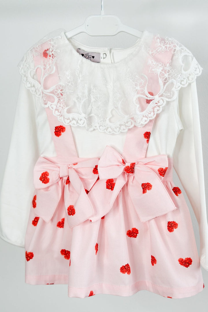 Phi "Roxy" Pink Floral Heart Pinafore Skirt - Millie and John