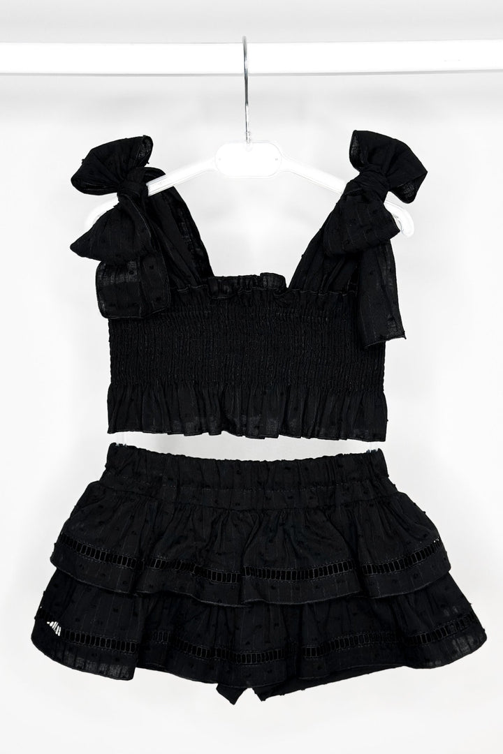 Phi "Sabrina" Black Plumeti Dot Crop Top & Skort - Millie and John