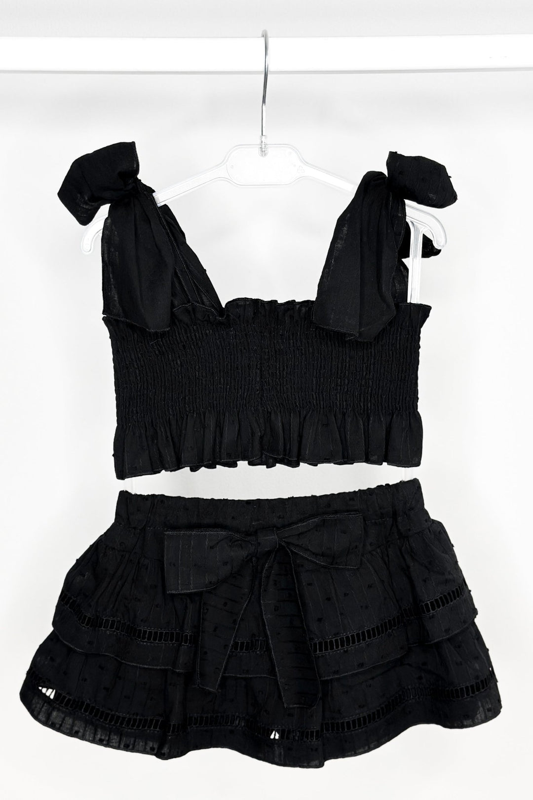 Phi "Sabrina" Black Plumeti Dot Crop Top & Skort - Millie and John