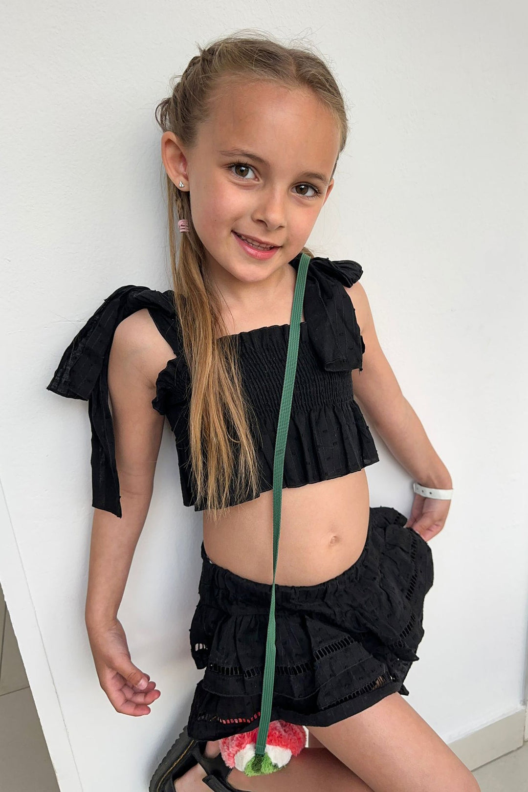 Phi "Sabrina" Black Plumeti Dot Crop Top & Skort - Millie and John